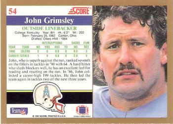 1991 Score #54 John Grimsley Back