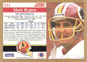 1991 Score #111 Mark Rypien Back