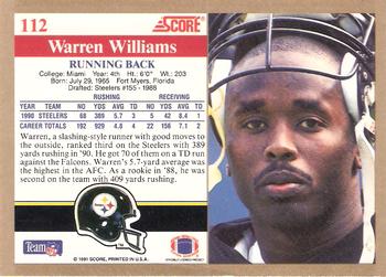 1991 Score #112 Warren Williams Back