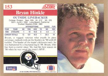 1991 Score #153 Bryan Hinkle Back