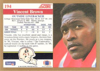 1991 Score #194 Vincent Brown Back