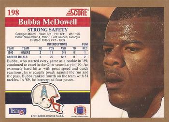 1991 Score #198 Bubba McDowell Back