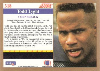 1991 Score #318 Todd Lyght Back