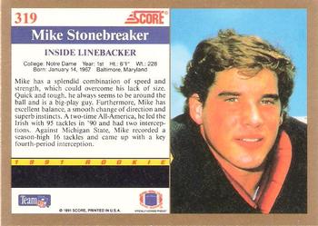 1991 Score #319 Mike Stonebreaker Back