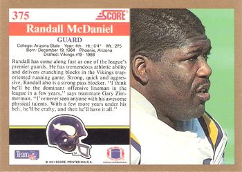 1991 Score #375 Randall McDaniel Back