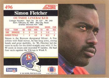 1991 Score #496 Simon Fletcher Back