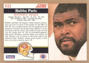 1991 Score #522 Bubba Paris Back