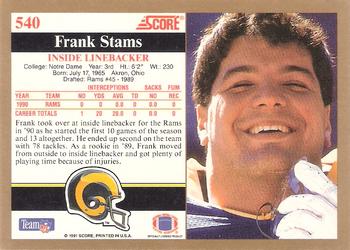 1991 Score #540 Frank Stams Back