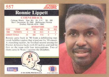 1991 Score #557 Ronnie Lippett Back