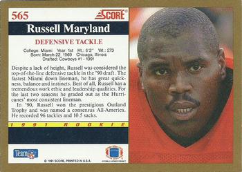 1991 Score #565 Russell Maryland Back