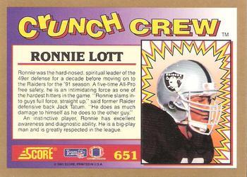 1991 Score #651 Ronnie Lott Back