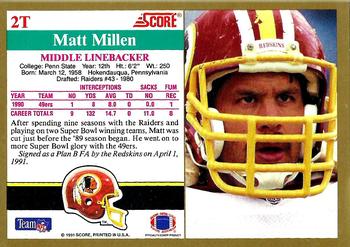 1991 Score Supplemental #2T Matt Millen Back