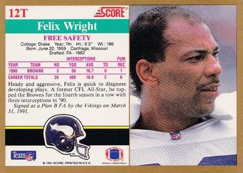1991 Score Supplemental #12T Felix Wright Back