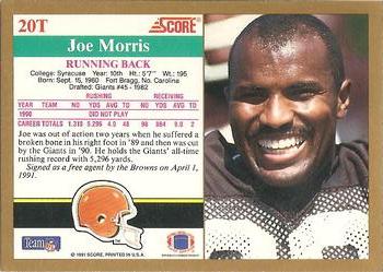1991 Score Supplemental #20T Joe Morris Back