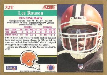 1991 Score Supplemental #32T Lee Rouson Back