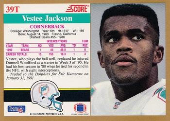 1991 Score Supplemental #39T Vestee Jackson Back