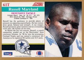 1991 Score Supplemental #61T Russell Maryland Back
