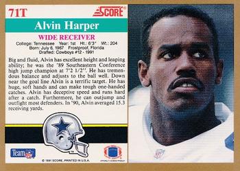 1991 Score Supplemental #71T Alvin Harper Back