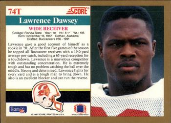 1991 Score Supplemental #74T Lawrence Dawsey Back