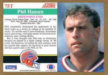 1991 Score Supplemental #75T Phil Hansen Back