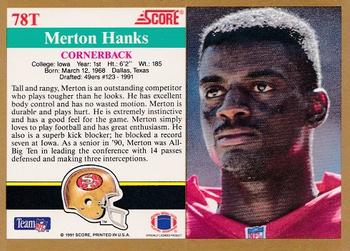 1991 Score Supplemental #78T Merton Hanks Back