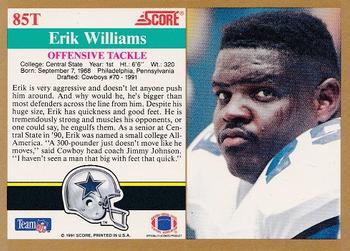 1991 Score Supplemental #85T Erik Williams Back