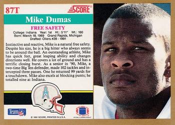 1991 Score Supplemental #87T Mike Dumas Back