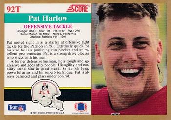 1991 Score Supplemental #92T Pat Harlow Back