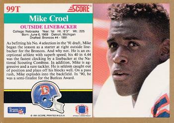 1991 Score Supplemental #99T Mike Croel Back