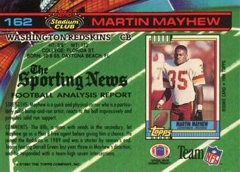1991 Stadium Club #162 Martin Mayhew Back