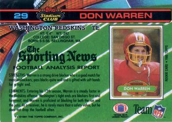 1991 Stadium Club #29 Don Warren Back