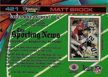 1991 Stadium Club #421 Matt Brock Back