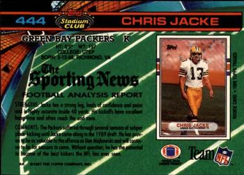 1991 Stadium Club #444 Chris Jacke Back