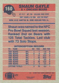1991 Topps #160 Shaun Gayle Back