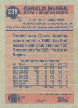 1991 Topps #239 Gerald McNeil Back