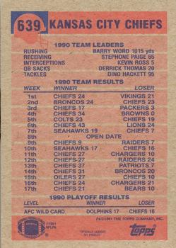 1991 Topps #639 Chiefs Team Leaders/Results Back