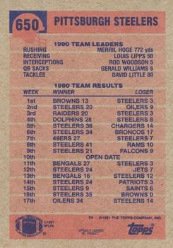 1991 Topps #650 Steelers Team Leaders/Results Back