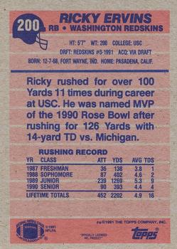 1991 Topps #200 Ricky Ervins Back