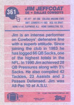 1991 Topps #361 Jim Jeffcoat Back