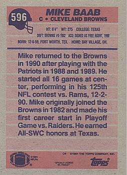 1991 Topps #596 Mike Baab Back