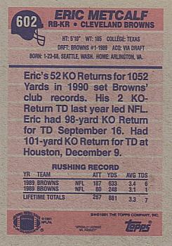 1991 Topps #602 Eric Metcalf Back