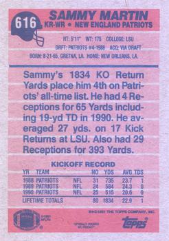 1991 Topps #616 Sammy Martin Back