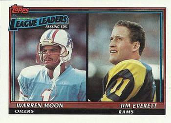1991 Topps #8 1990 Passing Yards Leaders (Warren Moon / Jim Everett) Front