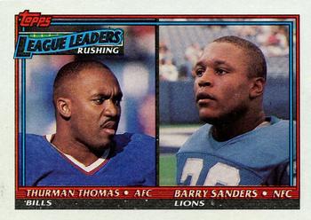 1991 Topps #9 1990 Rushing Leaders (Thurman Thomas / Barry Sanders) Front
