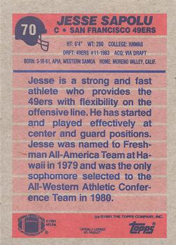 1991 Topps #70 Jesse Sapolu Back