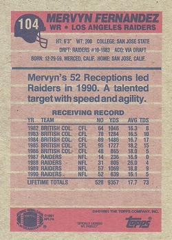 1991 Topps #104 Mervyn Fernandez Back