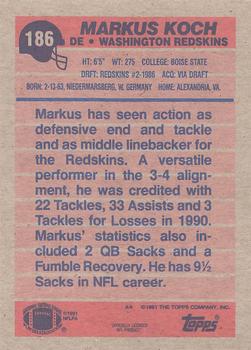 1991 Topps #186 Markus Koch Back