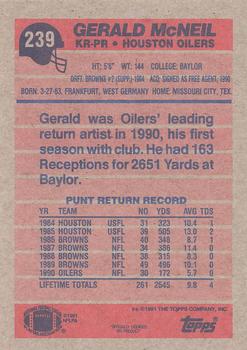 1991 Topps #239 Gerald McNeil Back