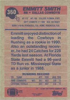 1991 Topps #360 Emmitt Smith Back