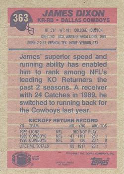 1991 Topps #363 James Dixon Back
